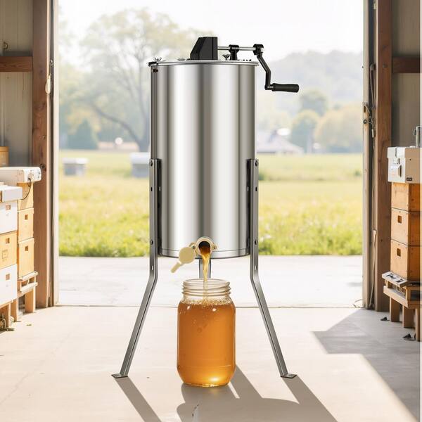 Honey Extractor, 2 Frame Manual Honey Spinner with Transparent Lid, Stainless Steel Honeycomb Drum Spinner with Stand