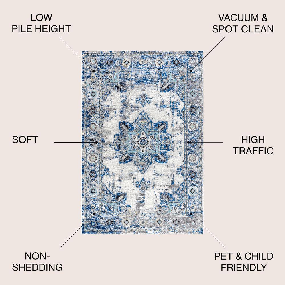 Reversible Blue Synthetic 4' x 6' Rectangular Area Rug