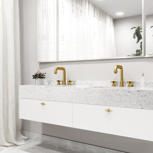 Wythe Two Handle Three-Hole Widespread Bathroom Faucet in Matte Brushed Gold