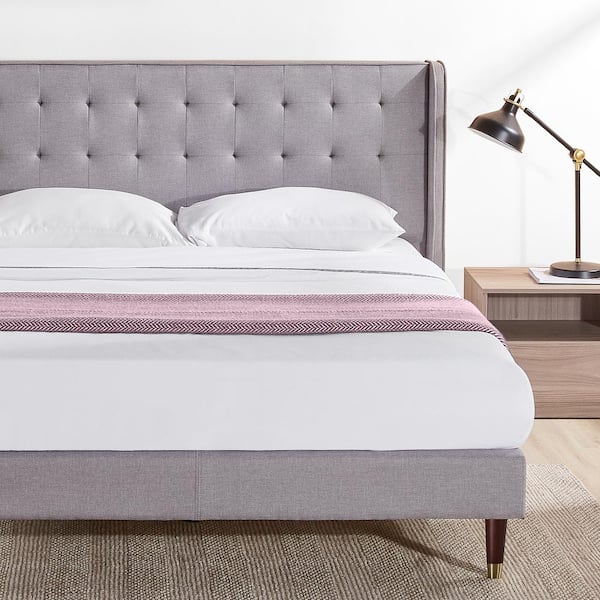 Zinus Benton Stone Grey King, King Bed Upholstered Headboard And Frame