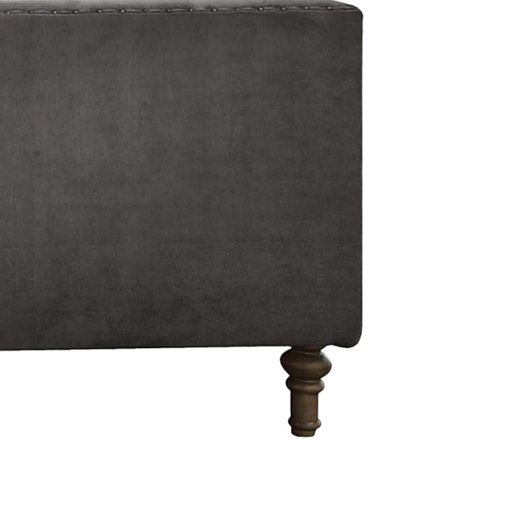 Gray Velvet Handcrafted Accent Chair with Wood Legs