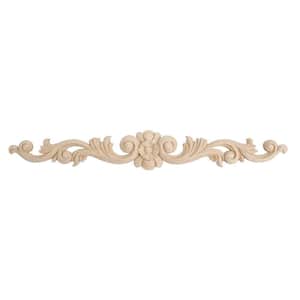 1-3/4 in. x 12 in. x 1/2 in. Unfinished Hand Carved North American Solid Hard Maple Wood Onlay Floral Wood Applique