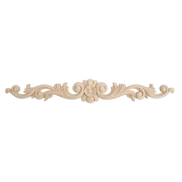 American Pro Decor 2-1/2 in. x 18 in. x 1/2 in. Unfinished Hand Carved Solid Hard Maple Wood Onlay Floral Wood Applique
