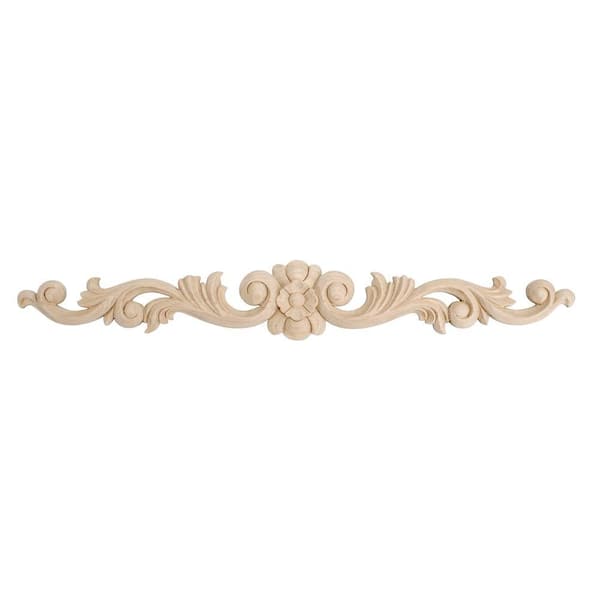 American Pro Decor 3-1/2 in. x 24 in. x 5/8 in. Unfinished Hand Carved North American Solid Hard Maple Wood Onlay Floral Wood Applique