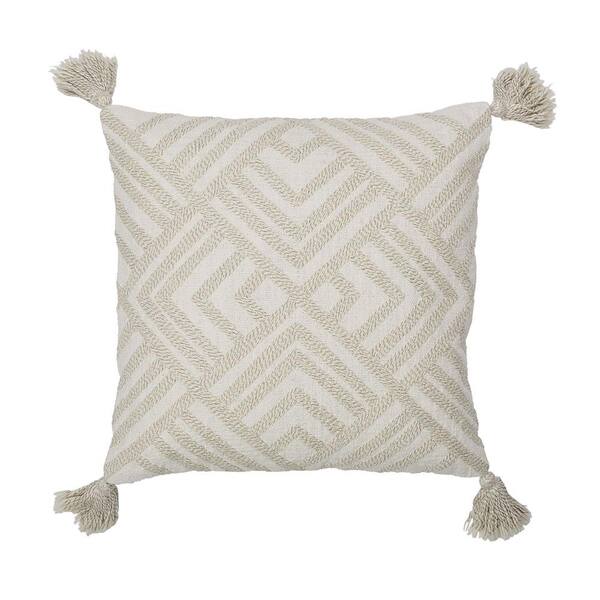 Cstudio Home by The Company Store White/Natural Geometric Embroidered 20 in. x 20 in. Throw Pillow Cover