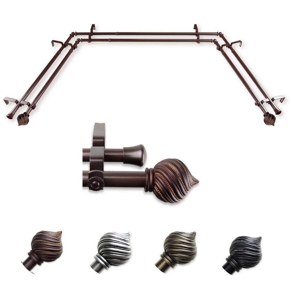"13/16"" Dia Adjustable 20""-36"", 38""-72"" Bay Window Double Curtain Rod with Emilio Finials in Cocoa" price history on PriceWatchPro