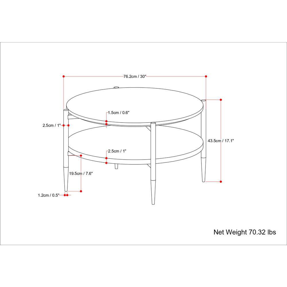 Wagner 30" Round White Marble and Natural Wood Coffee Table