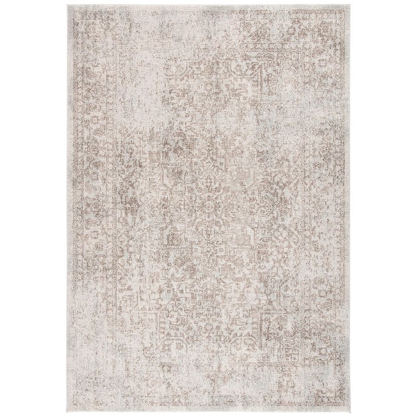 Evoke Ivory/Taupe 5 ft. x 8 ft. Distressed Border Medallion Area Rug