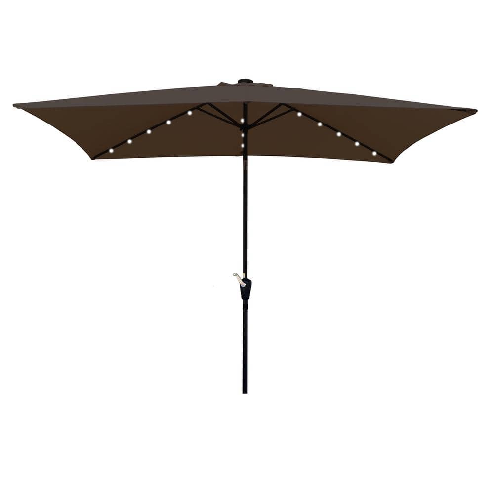 10 x 6.5 ft. Chocolate Rectangular Patio Umbrella Solar LED Lighting Outdoo