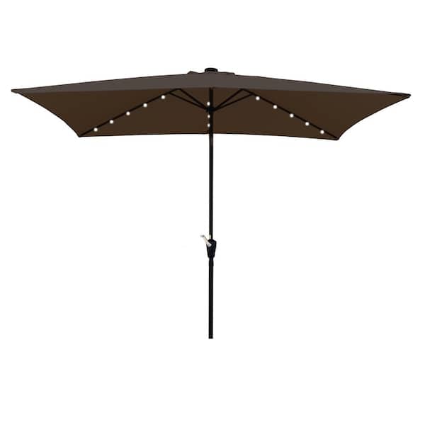 Unbranded 10 x 6.5 ft. Chocolate Rectangular Patio Umbrella Solar LED Lighting Outdoor Market Umbrella with Crank and Button Tilt