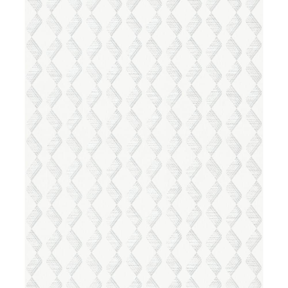 Metallic White Zig-Zag Design Vinyl on Non-woven Non-pasted Wallpaper Roll