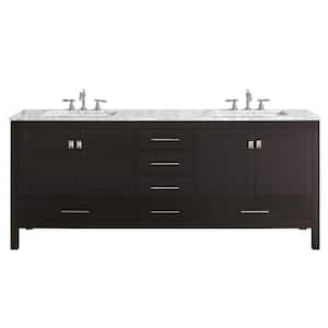 Aberdeen 78 in. W x 22 in. D x 34 in. H Double Bath Vanity in Espresso with White Carrara Quartz Top with White Sinks