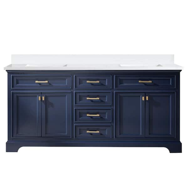 Design Element Milano 72 in. W x 22 in. D Bath Vanity in Blue with Quartz Vanity Top in White with White Basin