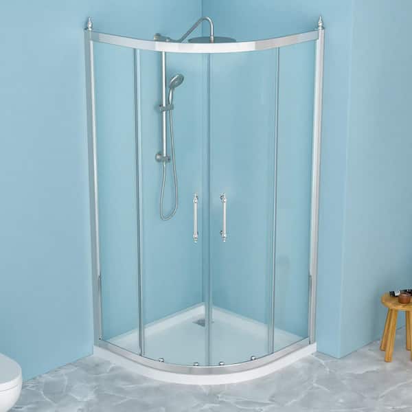 36 in. W x 72 in. H Neo Angle Double Sliding Framed Corner Shower Enclosure in Chrome Finish with Clear Glass