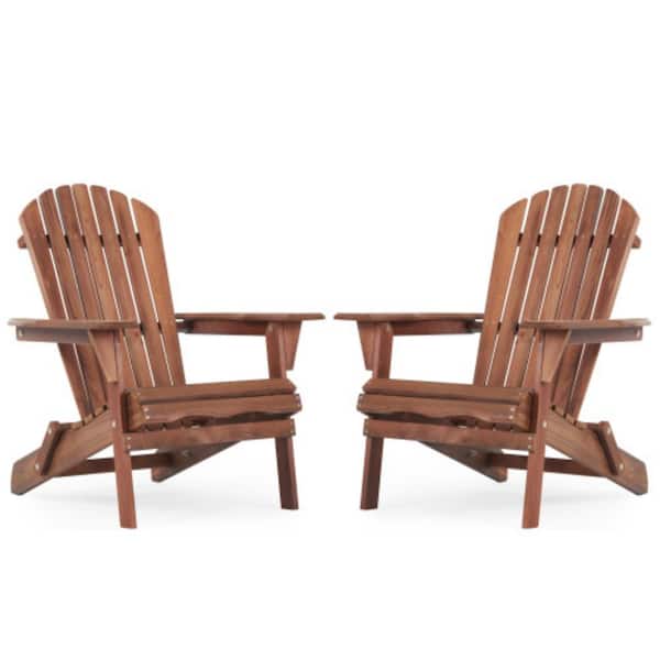 Wooden Leisure Patio Chair for Garden Outdoor Wooden Folding Adirondack Chair, 2-Piece, Drak Brown