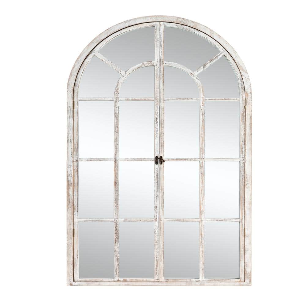 36 in. W x 24 in. H Classic Arched Wood Framed Wall Mirror With Opening Doo