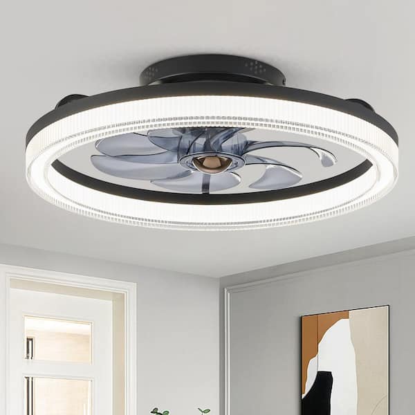 WDETR 20 in. LED Indoor Black Low Profile Ceiling Fan with Dimmable Lighting Small Flush Mount Ceiling Fan with Remote