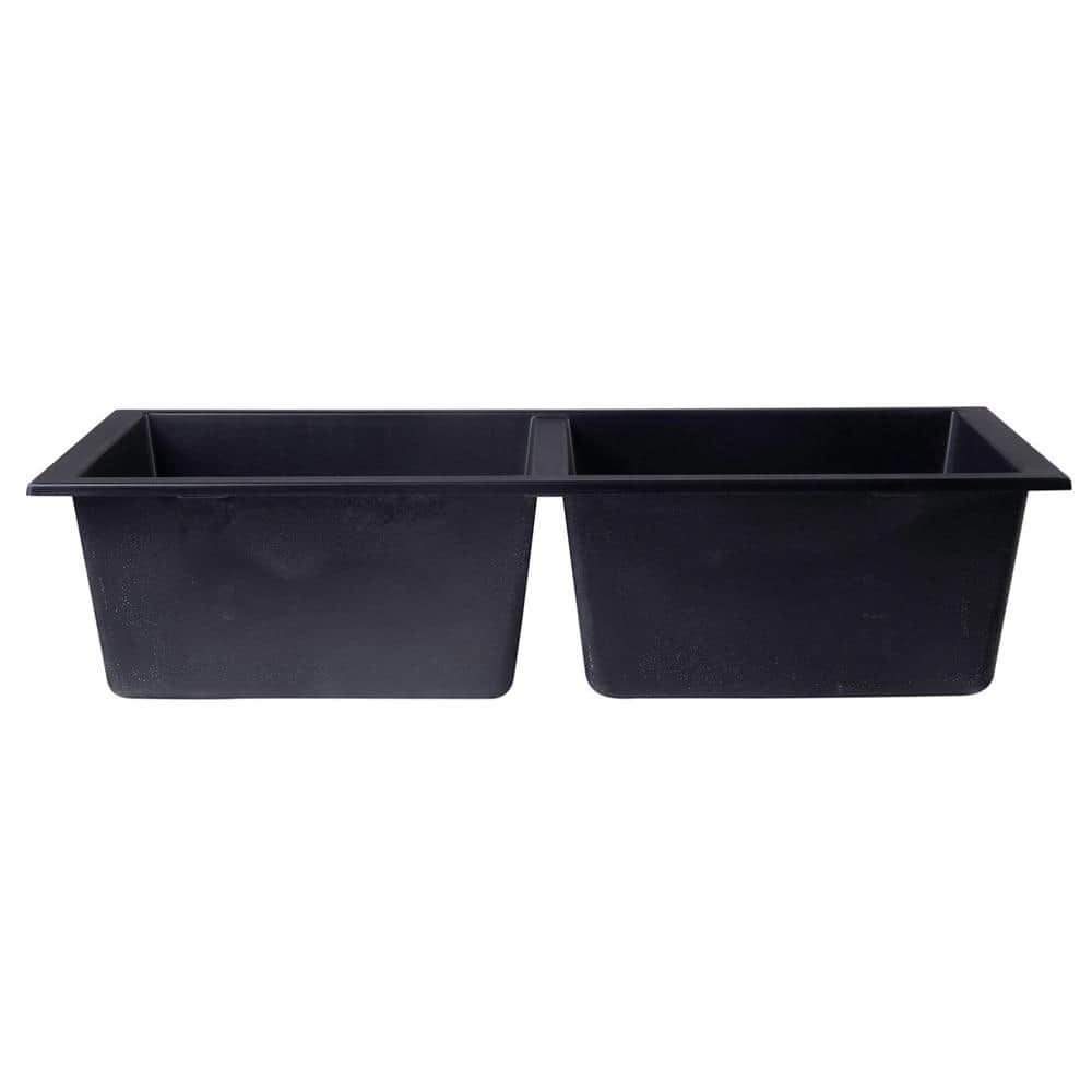 34'' Black Granite Double Bowl Drop-In Kitchen Sink