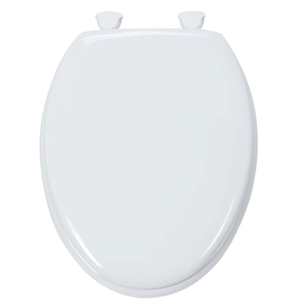 White Elongated Molded Wood Toilet Seat with Lift-Off Hinges