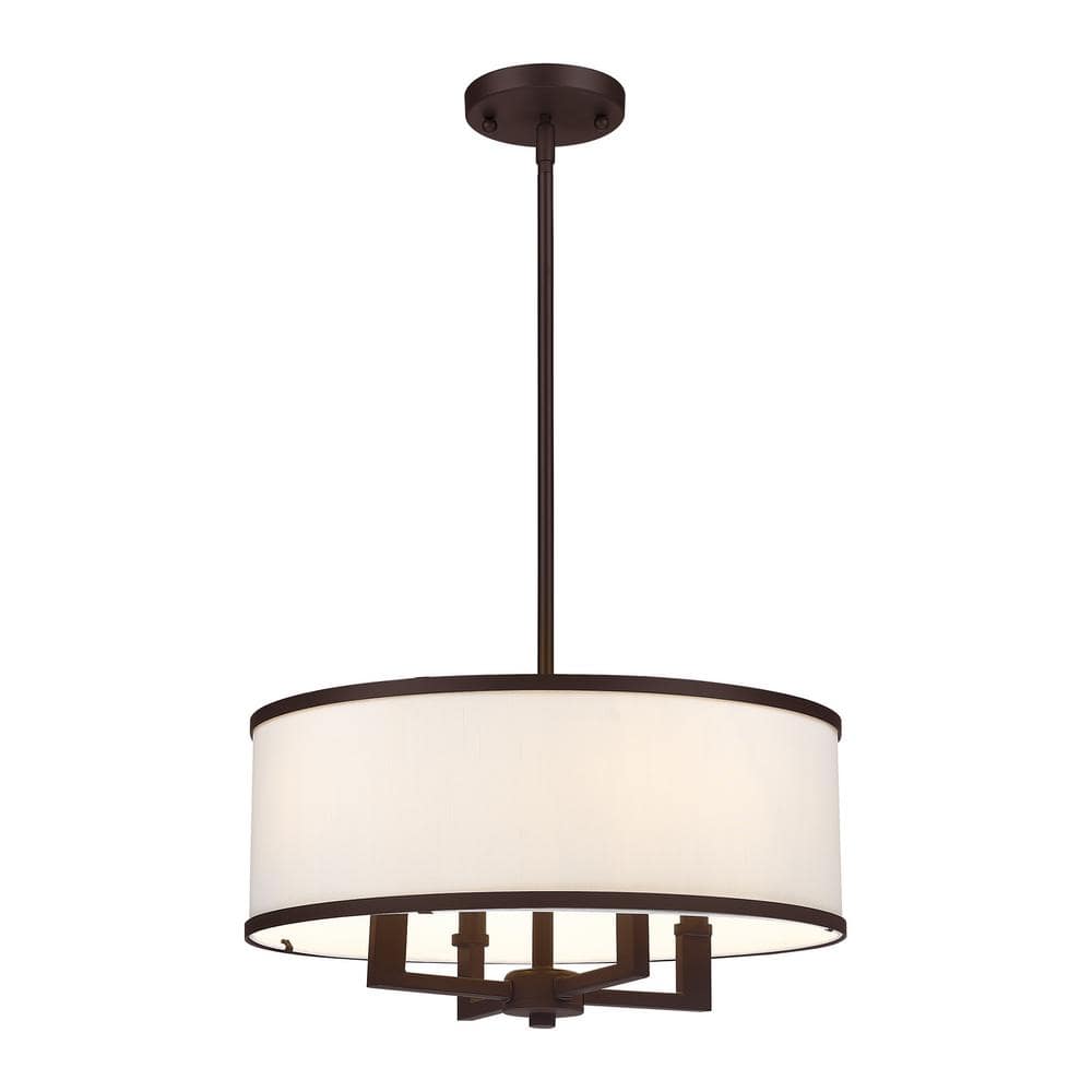 Bronze 4-Light Mini Drum Pendant with Off-White Shade