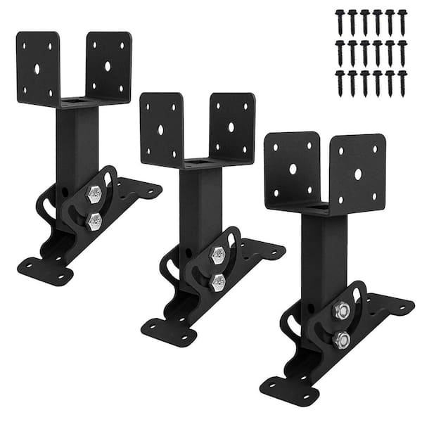 3-1/2" Black Heavy Duty Stainless Steel Roof Riser Brackets Kit for Wood Post Pergola Gazebo with Adjustable Angle
