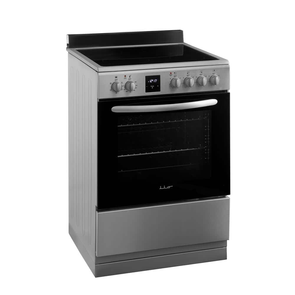 24" Stainless Steel Electric Range with Convection Oven and Glass Top