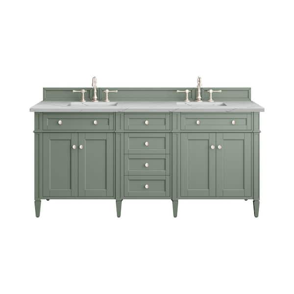 James Martin Vanities Brittany 72.0 in. W x 23.5 in. D x 33.8 in. H Bathroom Vanity in Smokey Celadon with Ethereal Noctis Quartz Top