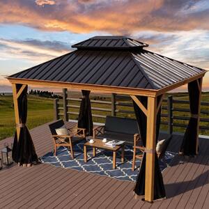 Apollo 10 ft. x 12 ft. Wood Like Aluminum Hardtop Gazebo with Galvanized Steel Roof and Mosquito Net