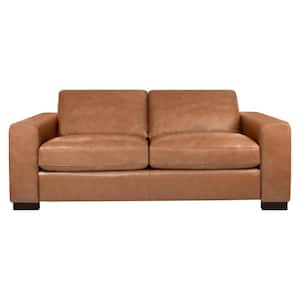 72 in. W Square Arm Contemporary Oversized Genuine Leather 2-Seater Loveseat Tan