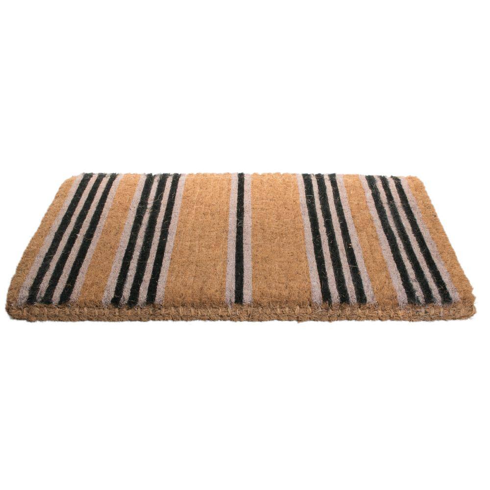 Handwoven Brown and Black Coir Outdoor Door Mat, 18x30 inches