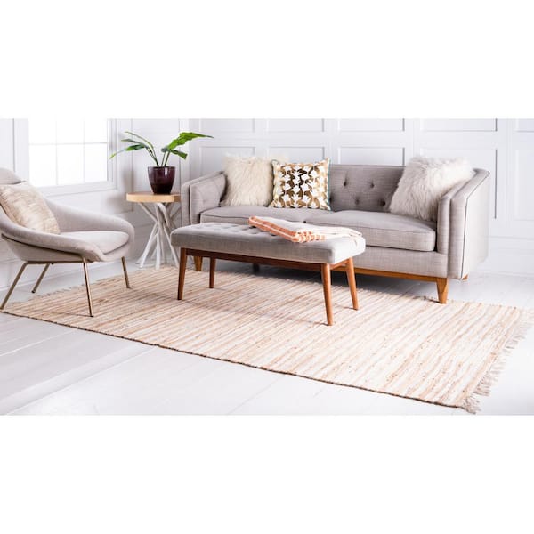Chindi Cotton Striped Beige 4 ft. x 6 ft. Area Rug