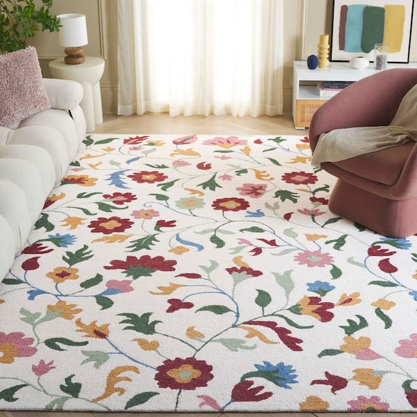 Blossom 8 ft. x 10 ft. Ivory/Red Modern Floral Area Rug