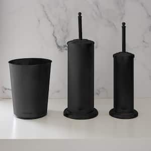Trash Can, Toilet Brush and Plunger 3-Piece Bathroom Accessory Set in Matte Black