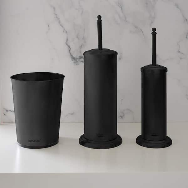 Bath Bliss Trash Can, Toilet Brush and Plunger 3-Piece Bathroom Accessory Set in Matte Black