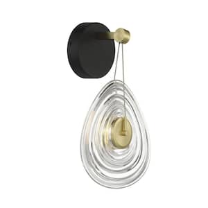 Topknot 1-Light Black and Brushed Gold Wall Sconce with Clear Pressed Glass Shade
