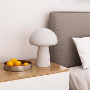 9.03 in. White Modern Bedside Table Lamp with Glass Shade