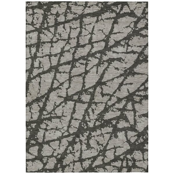 Gray, Black 8 ft. x 10 ft. Woven Abstract Polyester Rectangle Indoor/Outdoor Area Rug