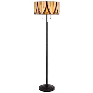 60 in. Bronze 2 Dimmable (Full Range) Standard Floor Lamp for Living Room with Glass Drum Shade