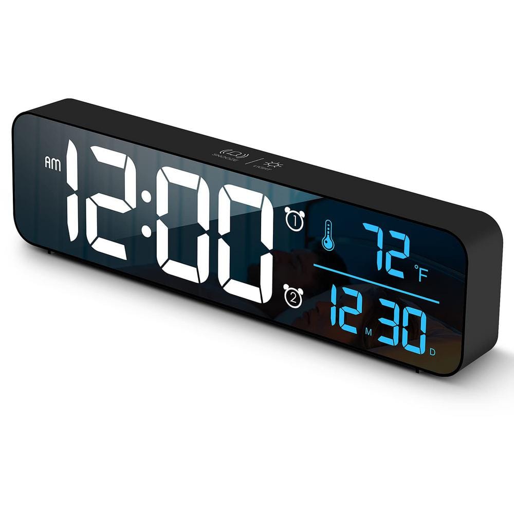 10.4 in. x 1.5 in. x 2.8 in. Black and Bule Digital Clock, Digital Wall Clo