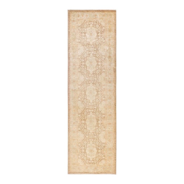 Eclectic  3 ft. x 12 ft.  Beige Native American Wool Indoor Runner Rug