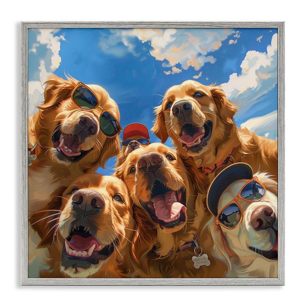 Golden Retriever Group Selfie by Jim Baldwin Gray Framed Animal Giclee Art Print 17 in. x 17 in. price history on PriceWatchPro