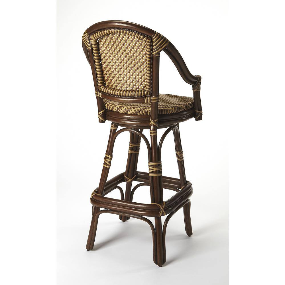 Renata Coastal Chic Dark Brown Rattan Swivel Bar Stool