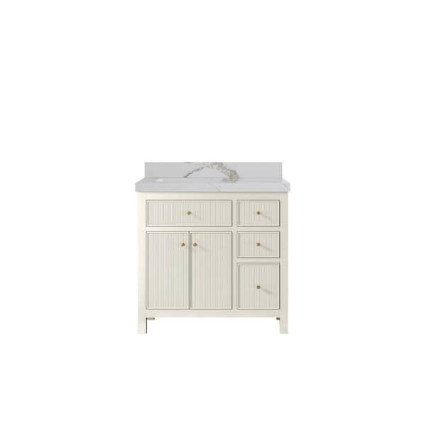 Willow Collections Sonoma 36 in. Left Sink Freestanding Alabaster Bath Vanity with Calacatta Gold Qt. Top Unassembled