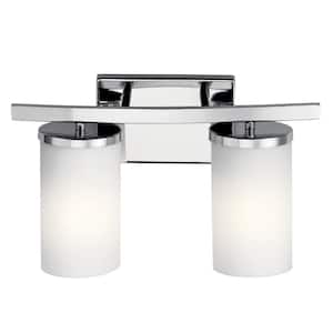 Crosby 15 in. 2-Light Chrome Contemporary Bathroom Vanity Light with Satin Etched Opal Glass