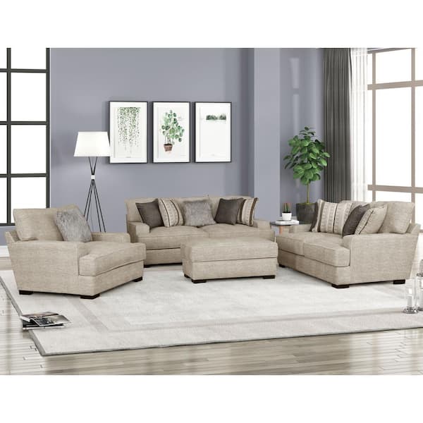 Furniture of America Niel 96 in. Straight Arm Fabric Straight T-Seat Cushion Sofa In Beige