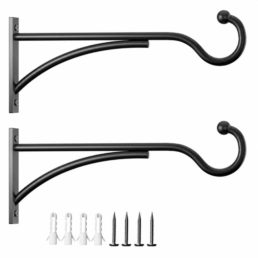 11 in Black Iron Wall Plant Hanging Brackets 2-Pack, 30 lb Rated Outdoor Hooks for Baskets, Bird Feeders, Wind price history on PriceWatchPro
