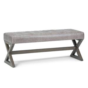 Salinger 48 in. Wide Contemporary Rectangle Ottoman Bench in Distressed Grey Taupe Faux Leather