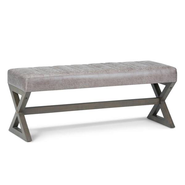 Simpli Home Salinger 48 in. Wide Contemporary Rectangle Ottoman Bench in Distressed Grey Taupe Faux Leather