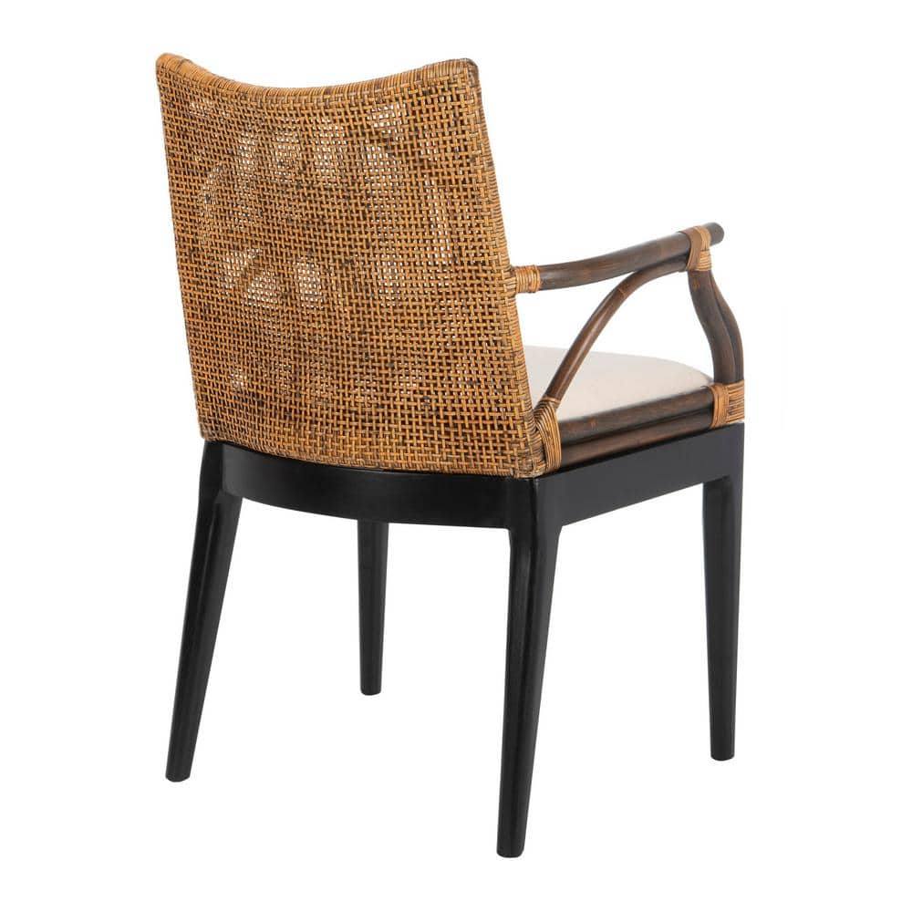 Gianni Transitional Rattan and Mahogany Arm Chair in Brown/Black