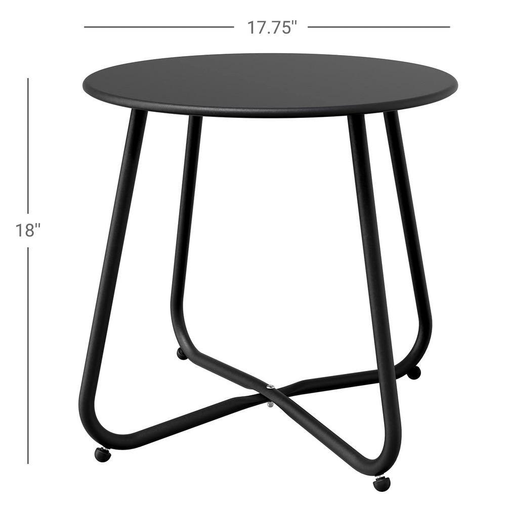 Black Round Steel Patio Side Table with Adjustable Feet